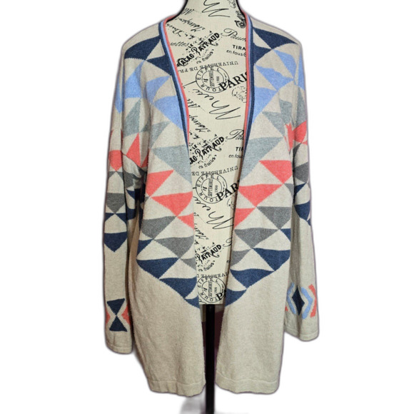 J.Jill Intarsia Aztec southwestern boho open front cardigan. - Picture 5 of 11